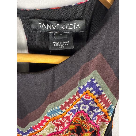 Tanvi Kedia Floral Sleeveless Embroidered‎ Multicolor Midi Dress Black Size 2 - Picture 12 of 13
